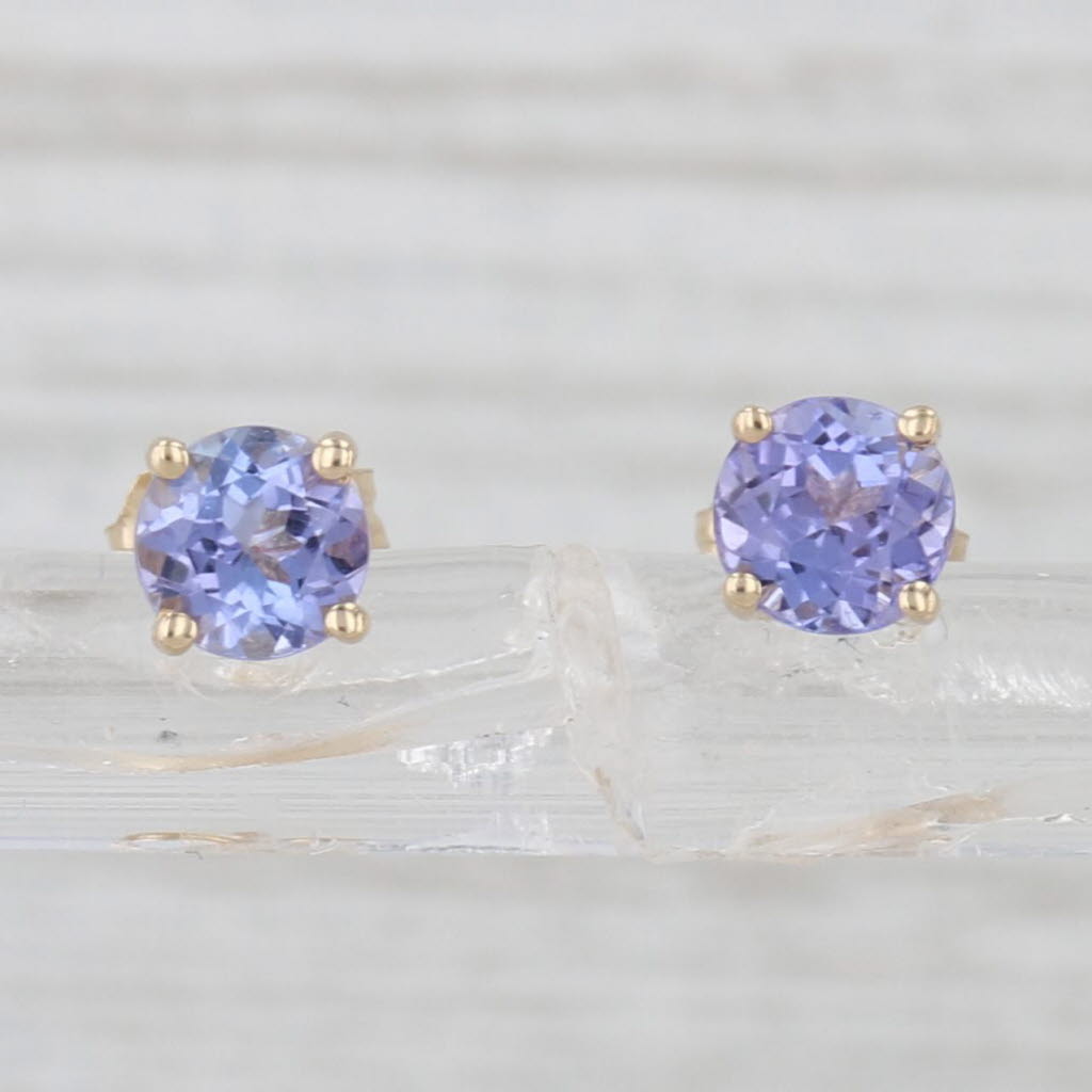 0.80ctw Round Tanzanite Stud Earrings 14k Yellow Gold Solitaire Studs