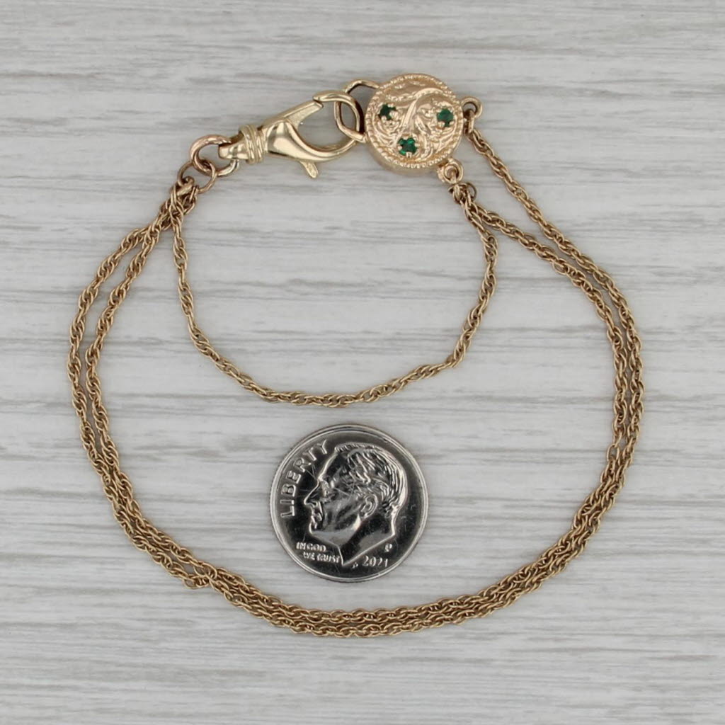 Old Victoria Slide Charm Bracelet 14k Yellow Gold 7.25" 0.12ctw Emerald Clasp