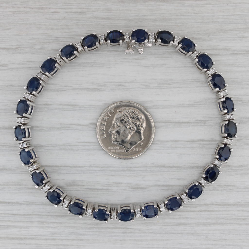 Gray 12.40ctw Blue Sapphire Diamond Tennis Bracelet 14k White Gold 6.75" 4.7mm