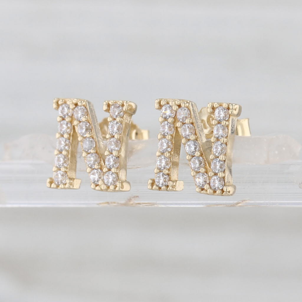 0.21ctw Cubic Zirconia Letter Initial N Stud Earrings 10k Yellow Gold Studs