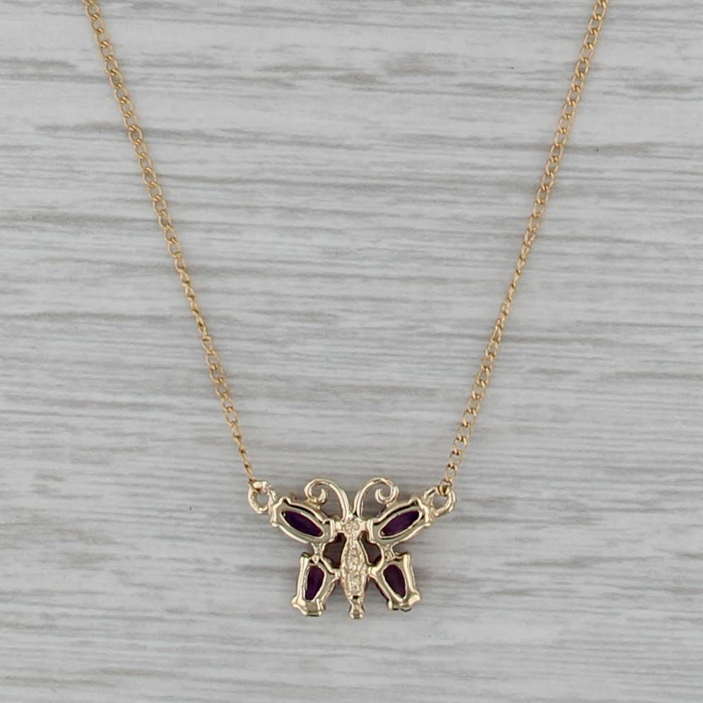 0.80ctw Amethyst Butterfly Pendant Necklace 14k Yellow Gold 18" Curb Chain