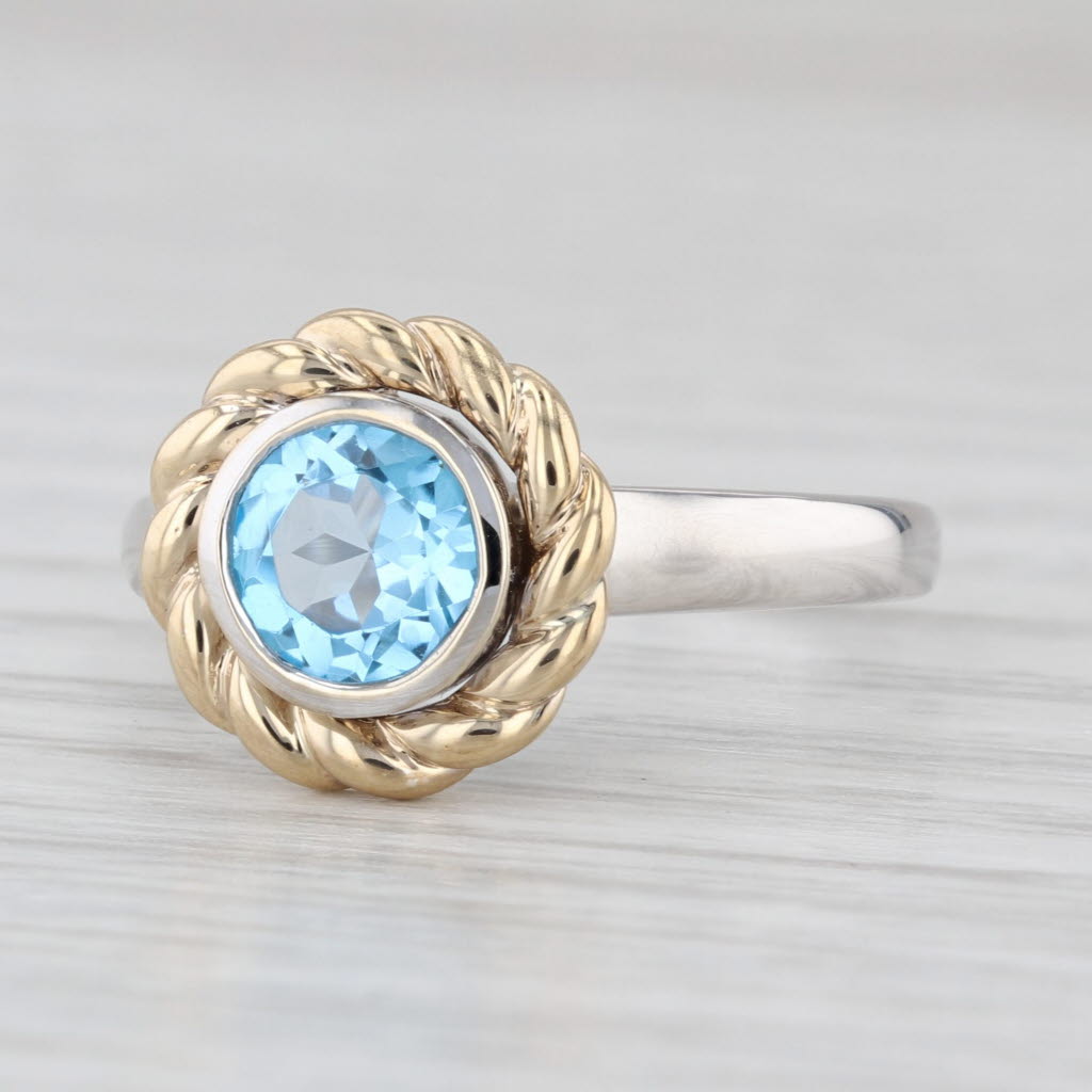 1.10ct Blue Topaz Round Solitaire Ring 14k White Yellow Gold Size 7