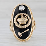 Order of Amaranth Signet Ring 10k Yellow Gold Diamond Onyx Size 8 Crown Gavel
