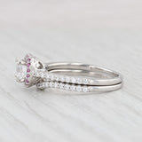 Light Gray GIA 1.13ctw Diamond Pink Sapphire Halo Engagement Ring Wedding Band Set Platinum