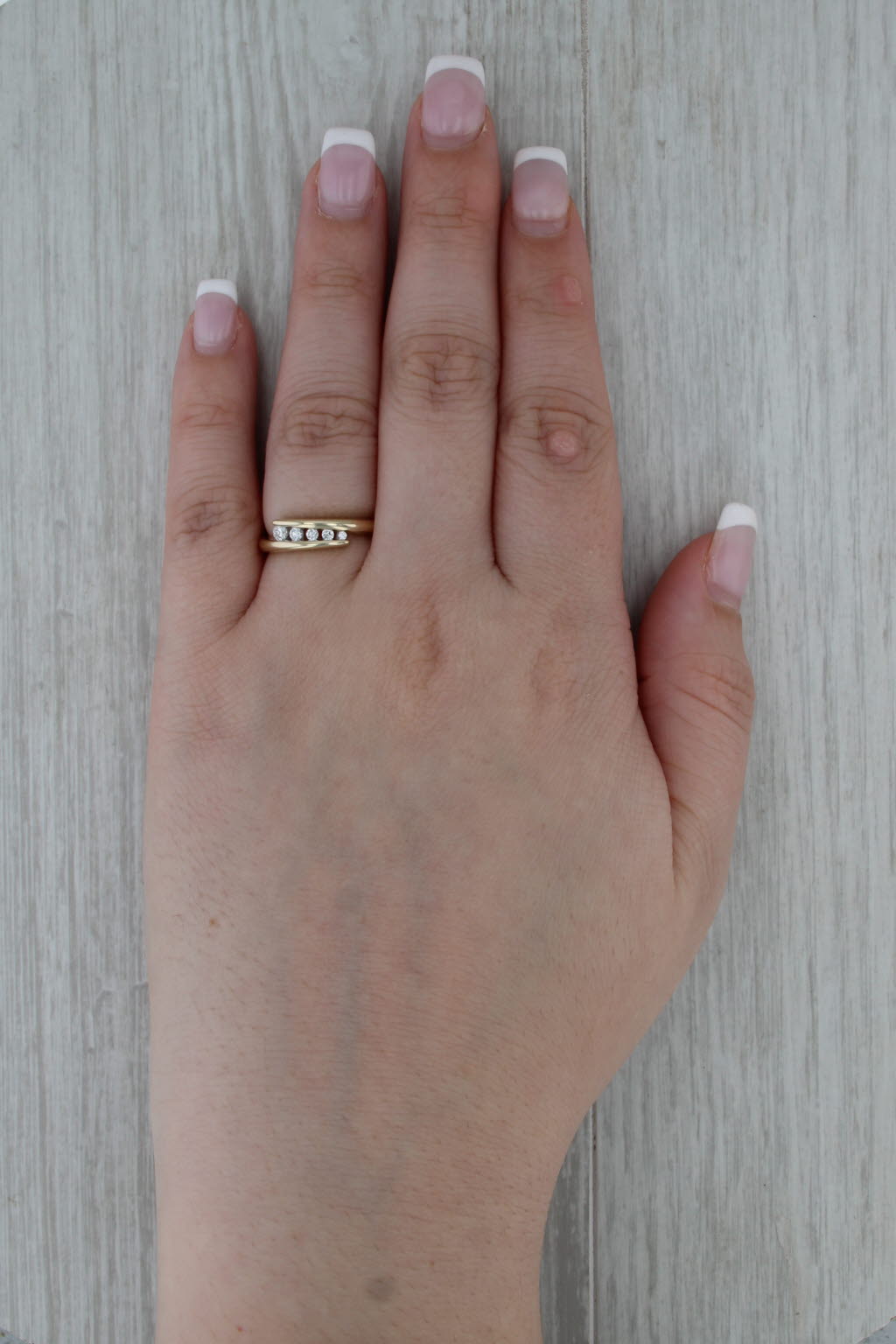 0.15ctw Diamond Bypass Ring 10k Yellow Gold Size 6.25 Wedding Band Stackable