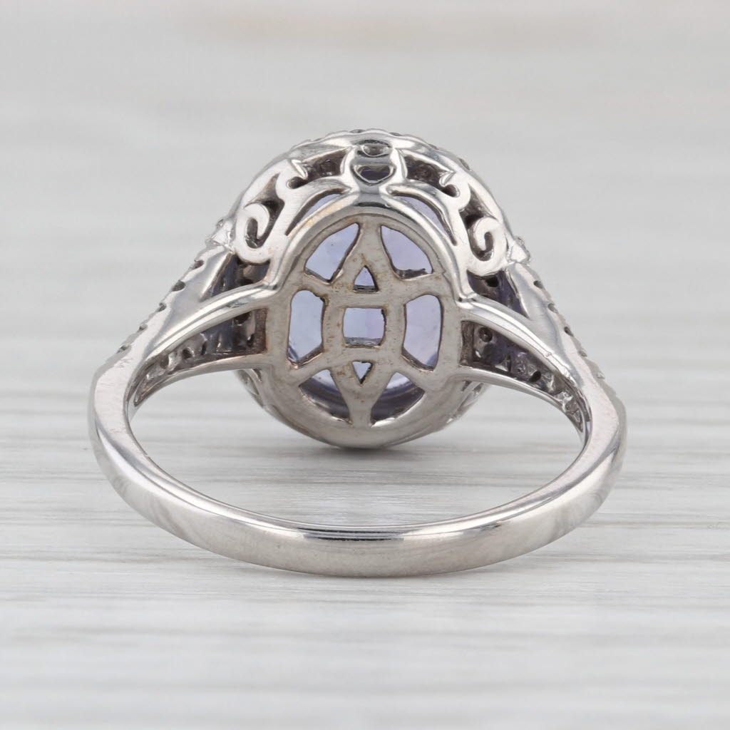 3.66ctw Oval Tanzanite Diamond Halo Ring 10k White Gold Size 6.75 Engagement