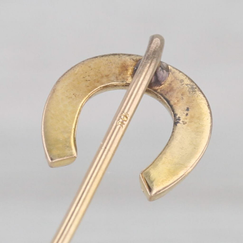 Antique Horseshoe Stickpin 10k Yellow Gold Imitation Pearl