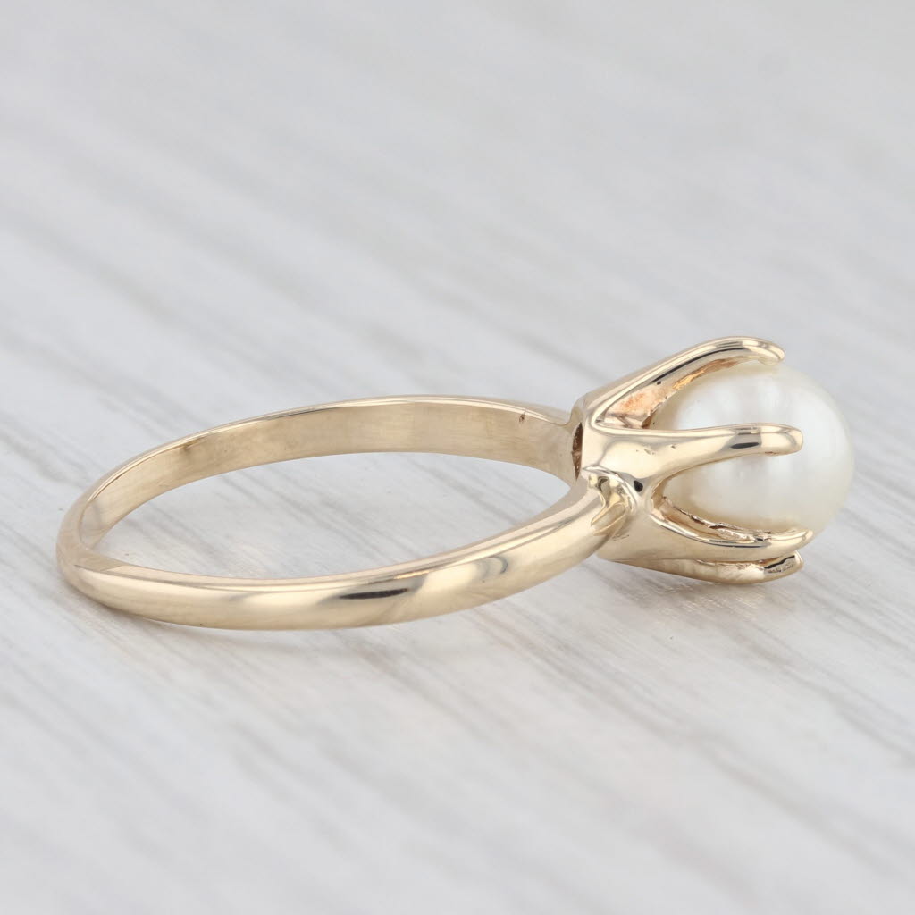 Light Gray Vintage Cultured Pearl Solitaire Ring 10k Yellow Gold Size 6.25