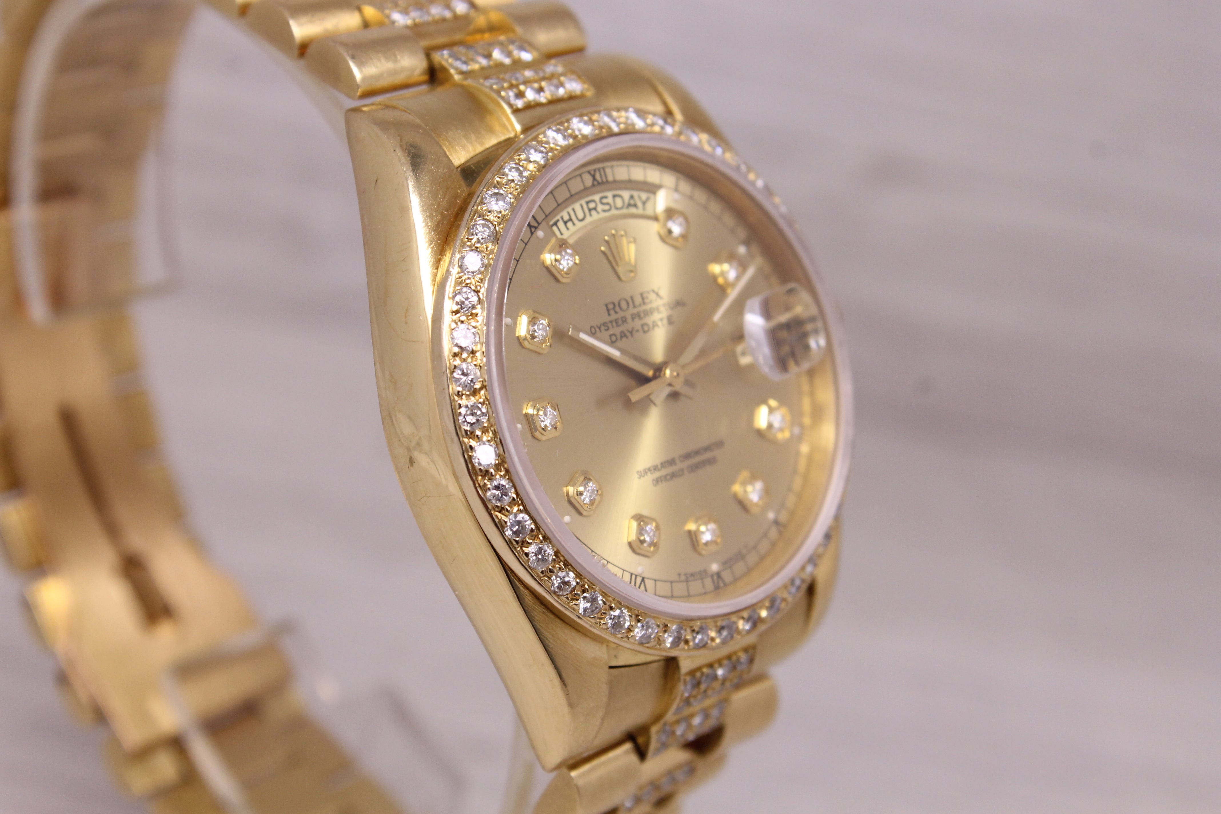 Vintage 1984 Rolex Day Date President 18038 18k Gold & Diamond Custom Bracelet