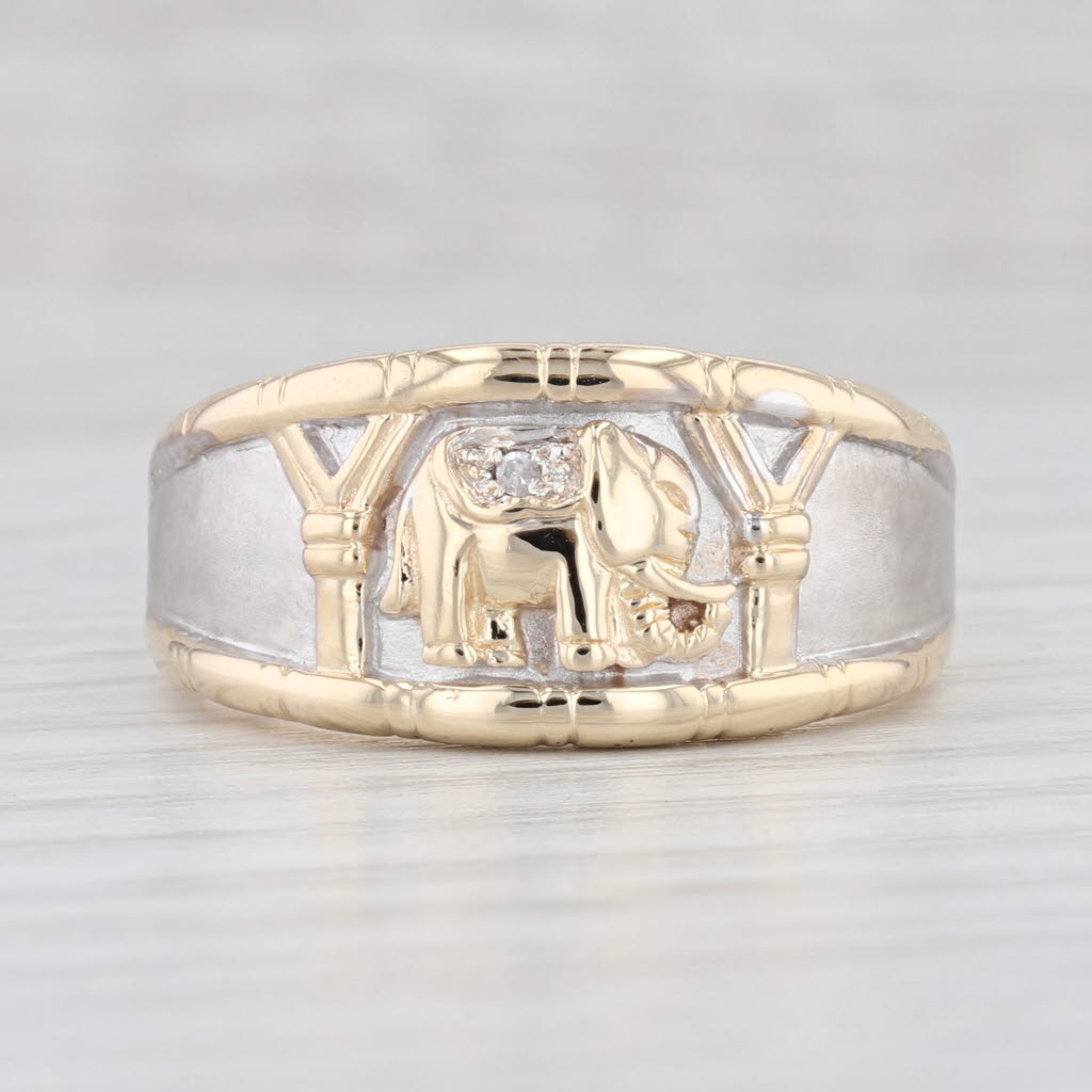 Light Gray Diamond Accented Elephant Ring 10k Gold Size 9.25 Bamboo Band