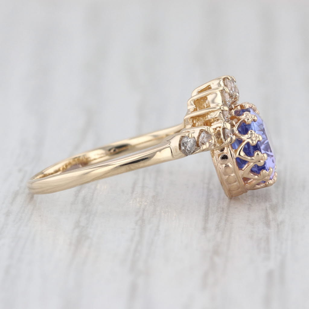 3.13ctw Tanzanite Diamond Contoured Ring 14k Yellow Gold Size 7