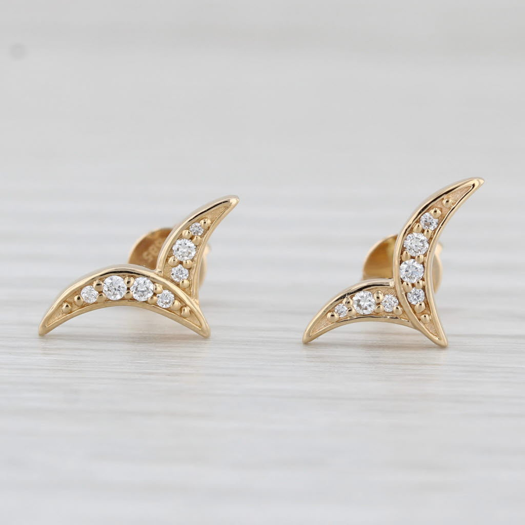 Light Gray New Diamond Contoured Stud Earrings 14k Yellow Gold