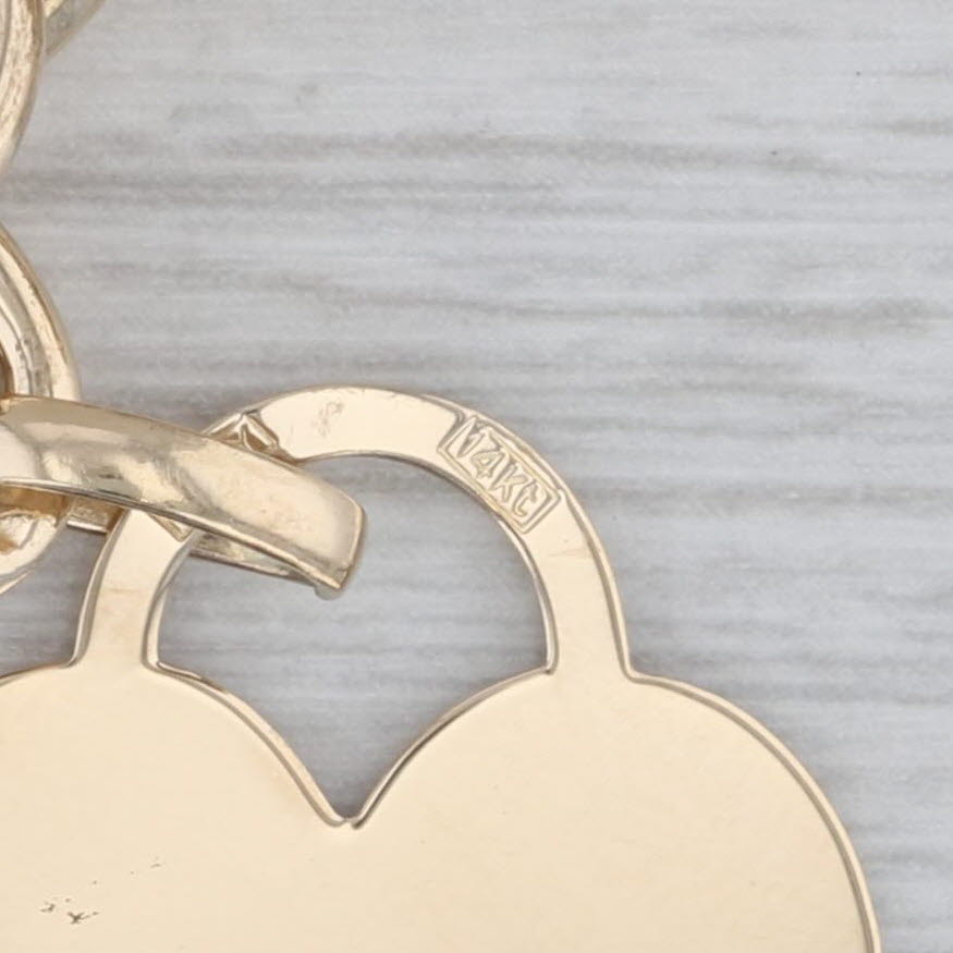 Gray Engravable Heart ID Tag Charm Bracelet 14k Yellow Gold Cable Chain 7.75"