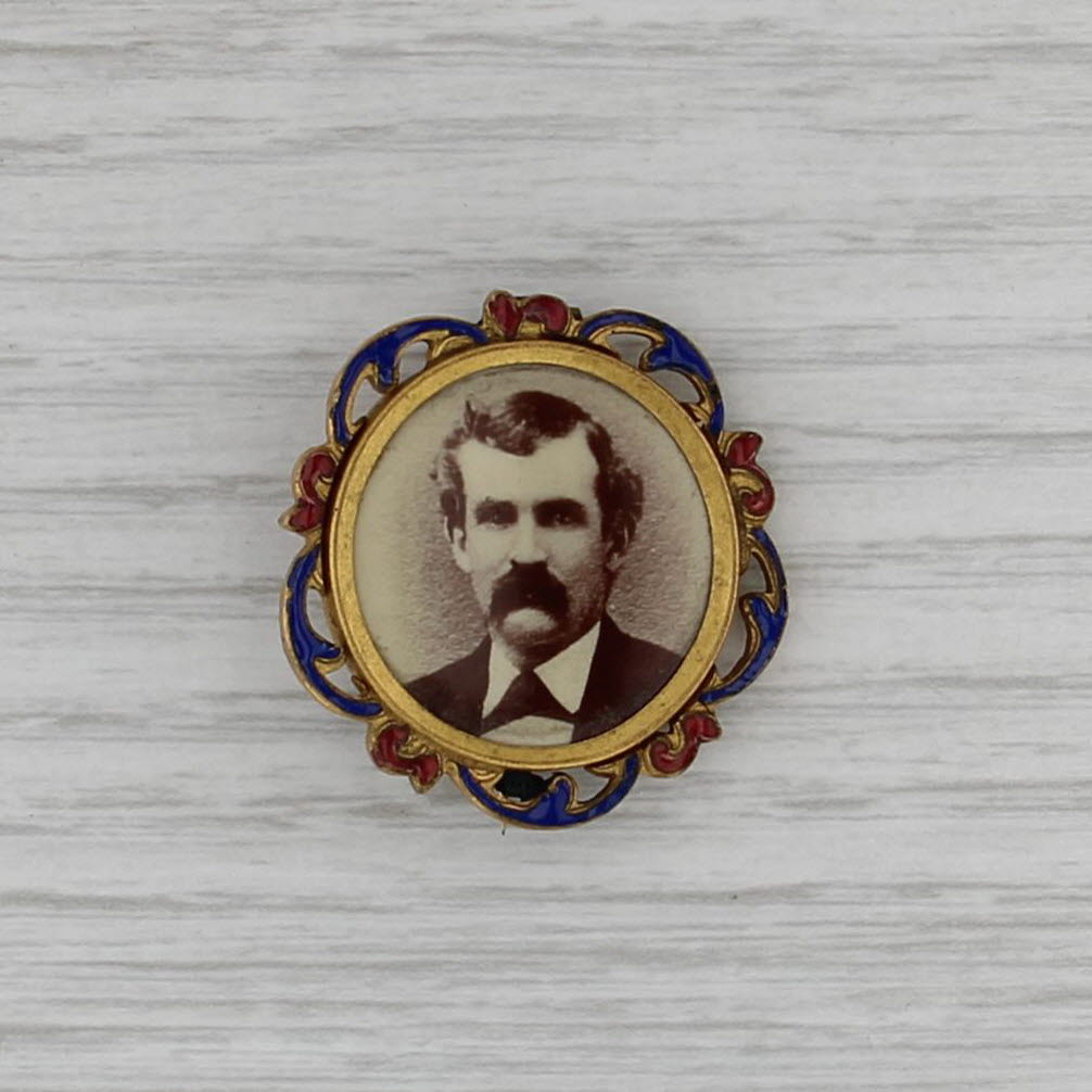 Victorian Mourning Jewelry Political Keepsake Brooch Gold Filled Enamel Pin
