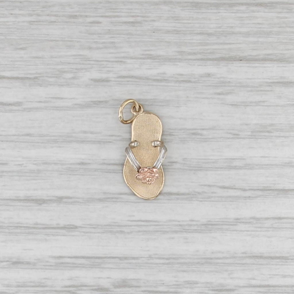 Tri-Toned Floral Flip Flop Charm 14k Yellow White Rose Gold Pendant