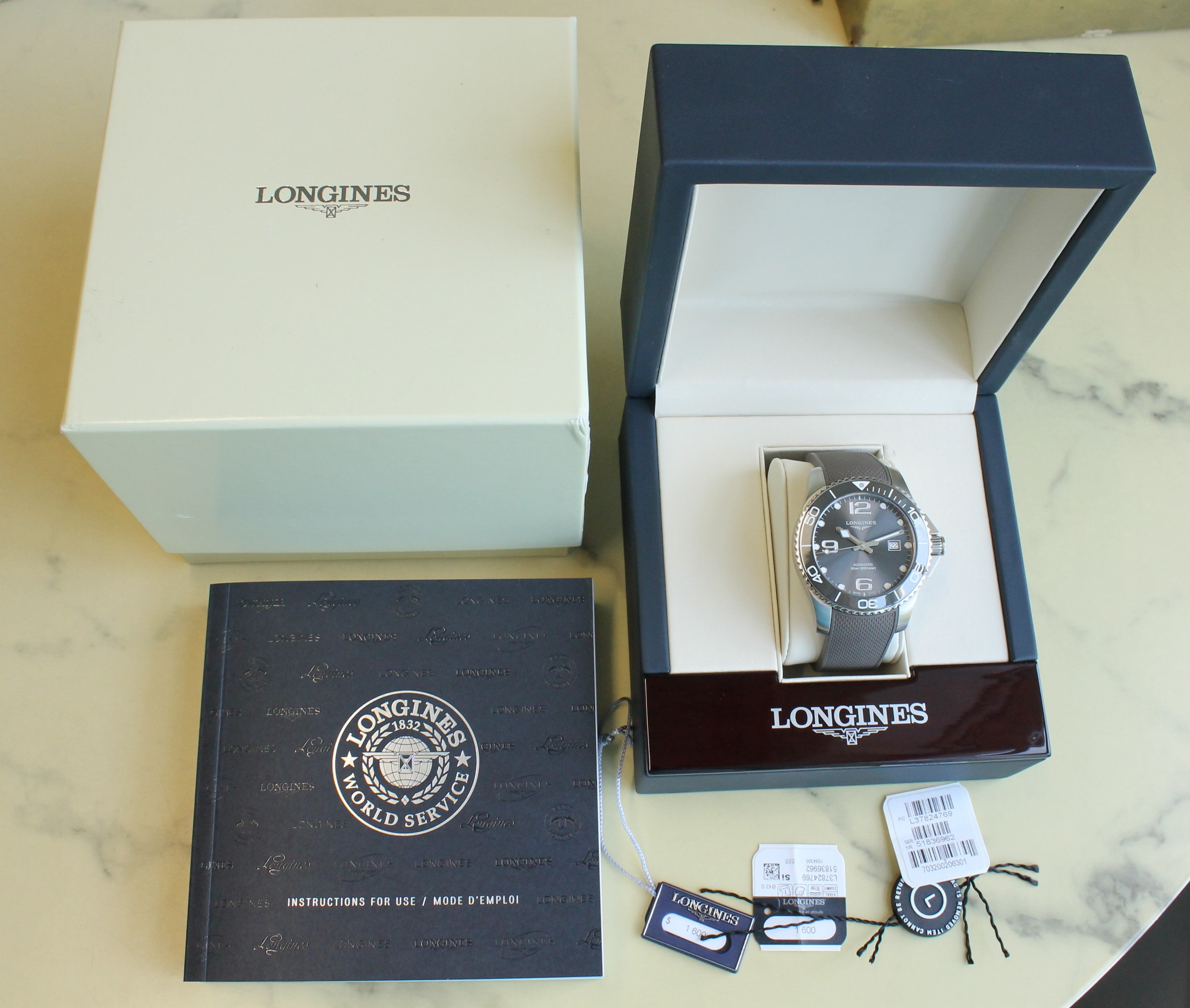 Gray Longines Hydro Conquest Men 43mm Stainless Steel Automatic Divers Watch L3.782.4