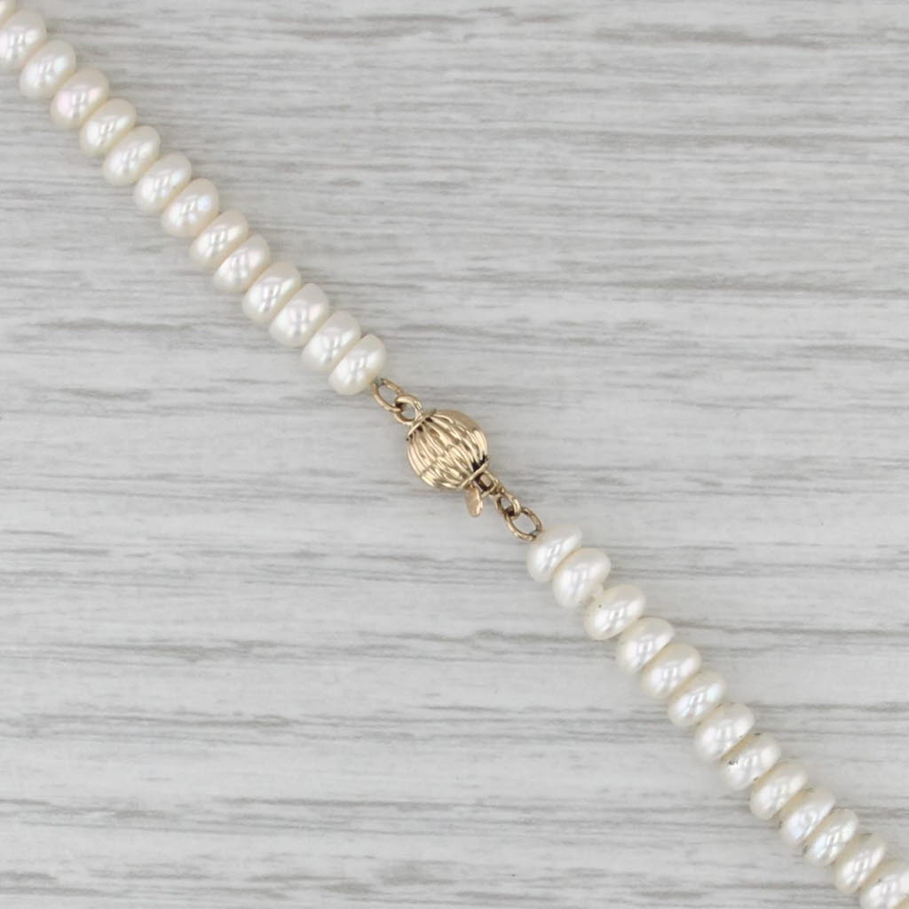 Single Strand Cultured Pearl Bead Necklace 14k Gold Bead Clasp 18.5" 5.2-5.3mm
