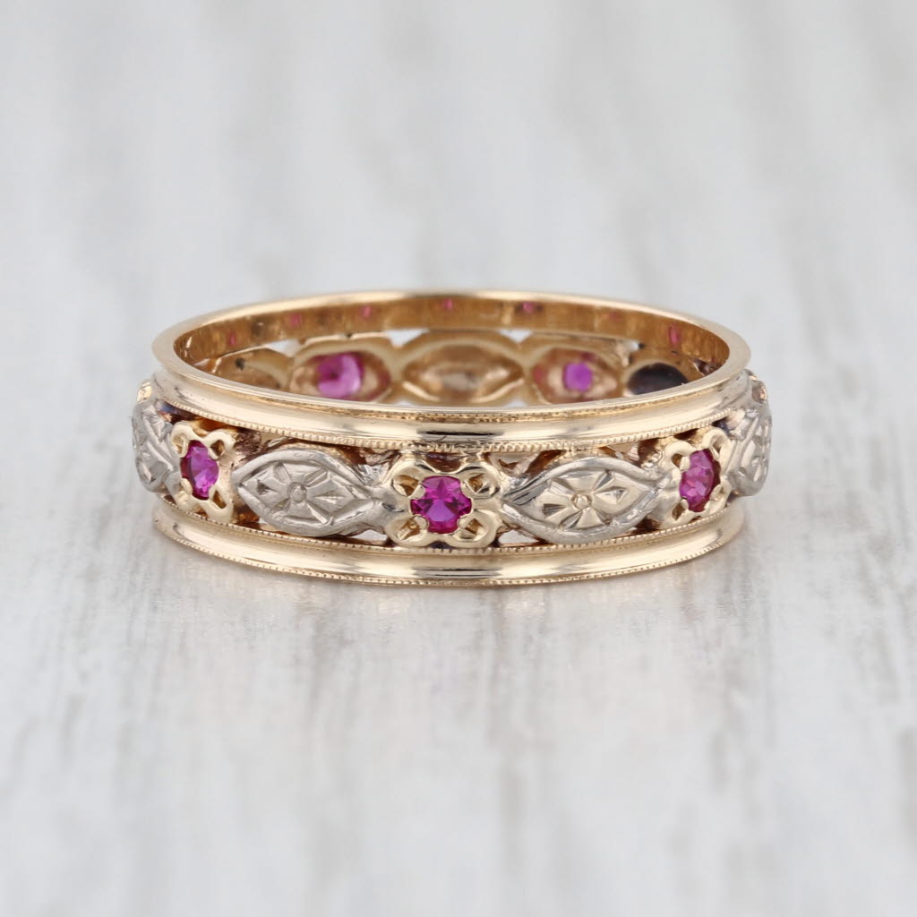 Retro 0.24ctw Lab Created Ruby Eternity Band 14k Gold Palladium Ring Size 7.25