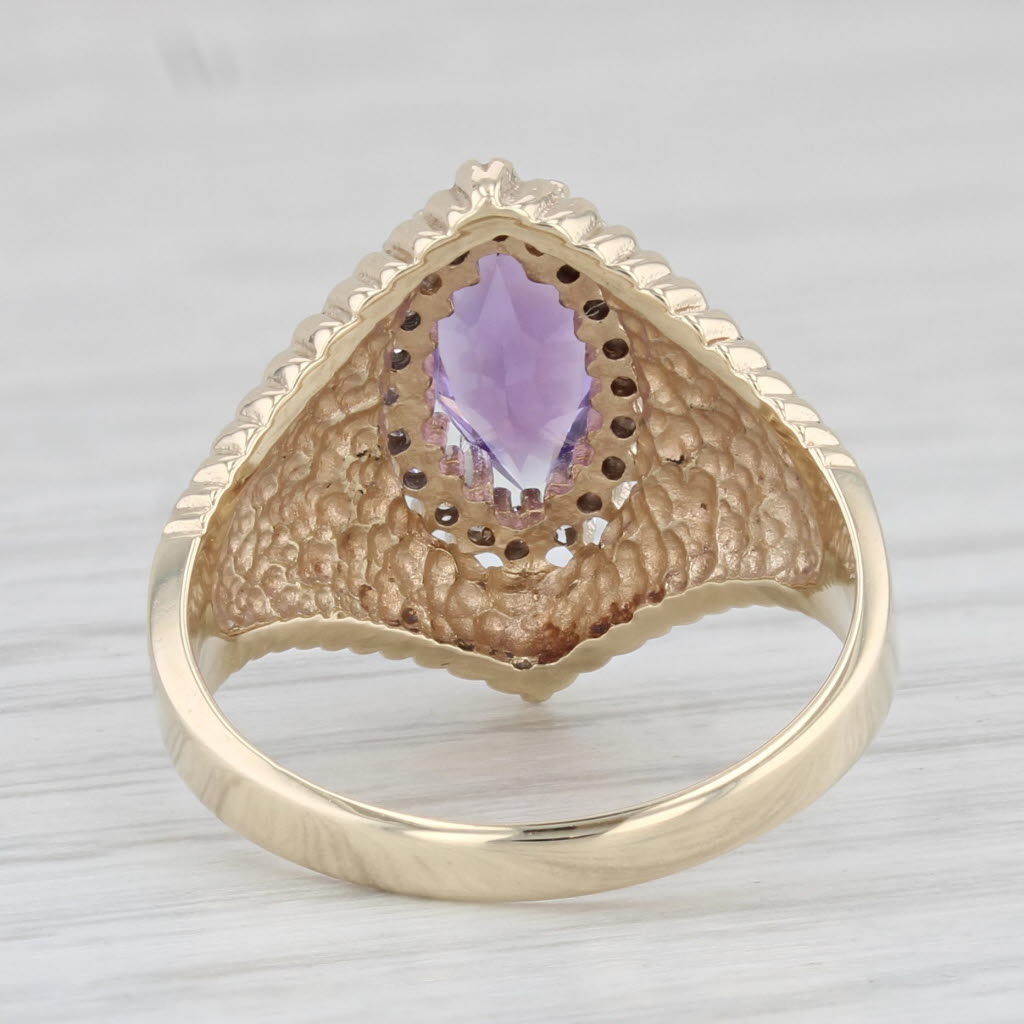 Light Gray 0.90ctw Marquise Amethyst Diamond Halo Ring 10k Yellow Gold Size 6.25