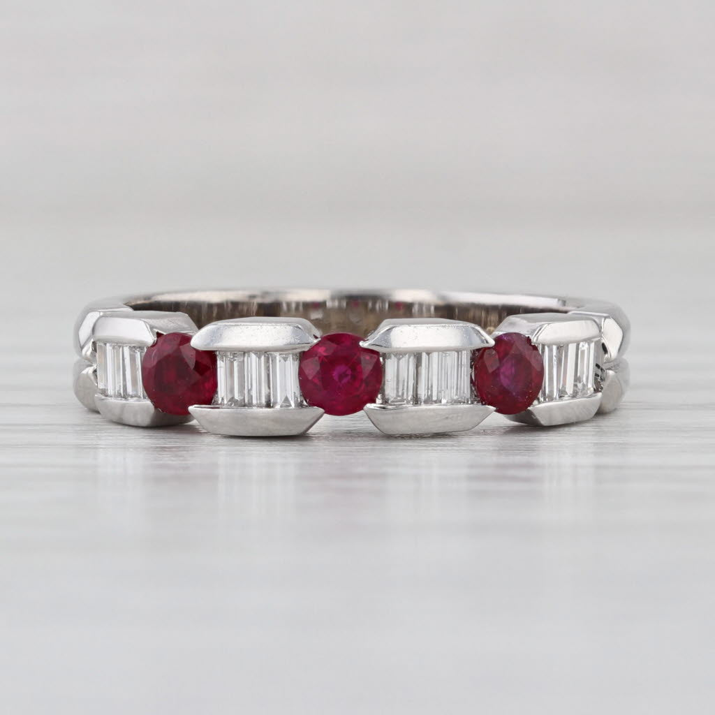 0.63ctw Ruby Diamond Ring 14k White Gold Size 6.75 Stackable Wedding Band