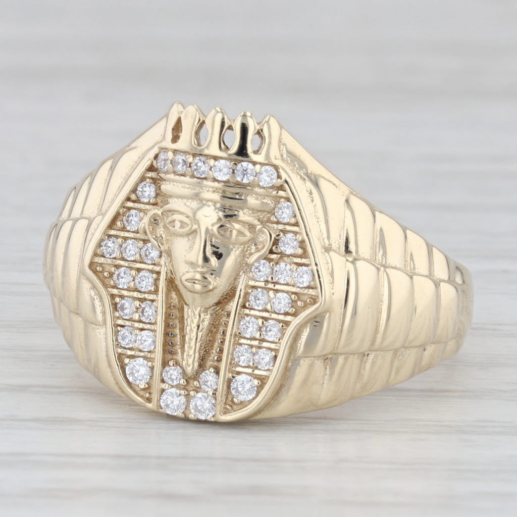 Light Gray Men's 0.40ctw Cubic Zirconia Pharaoh Ring 10k Yellow Gold Size 12.5