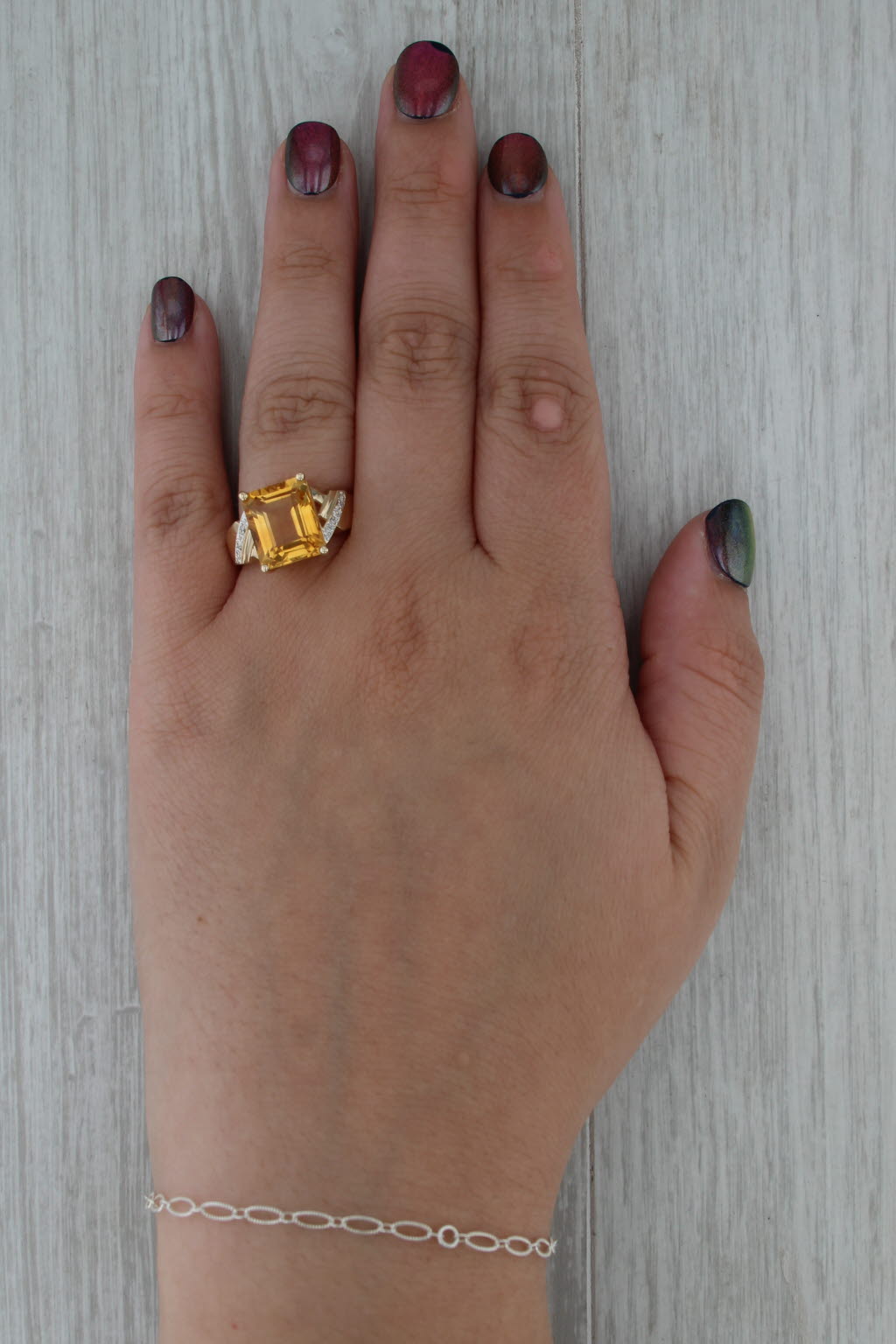 6.50ctw Citrine Diamond Ring 14k Yellow Gold Size 8 Cocktail