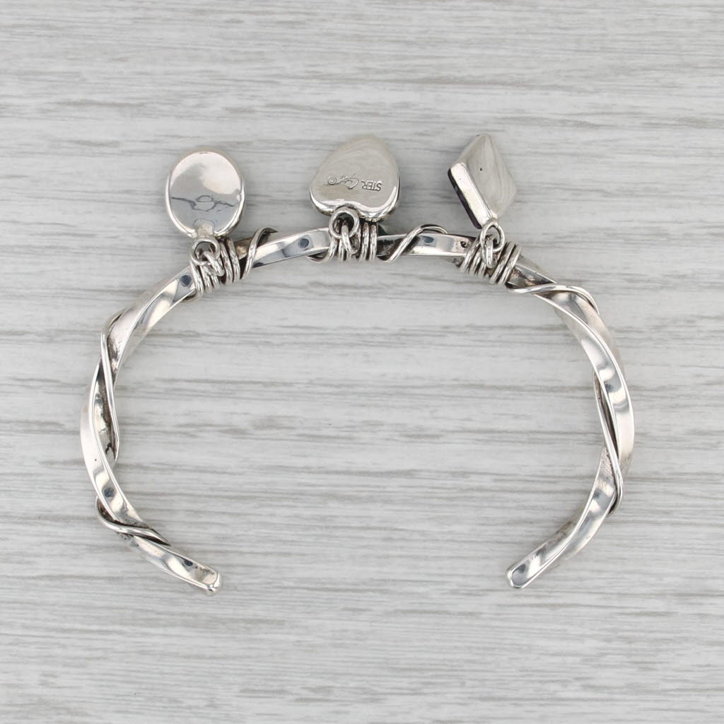 Carolyn Pollack Cuff Charm Bracelet Sterling Silver Mixed Stones 6.5"