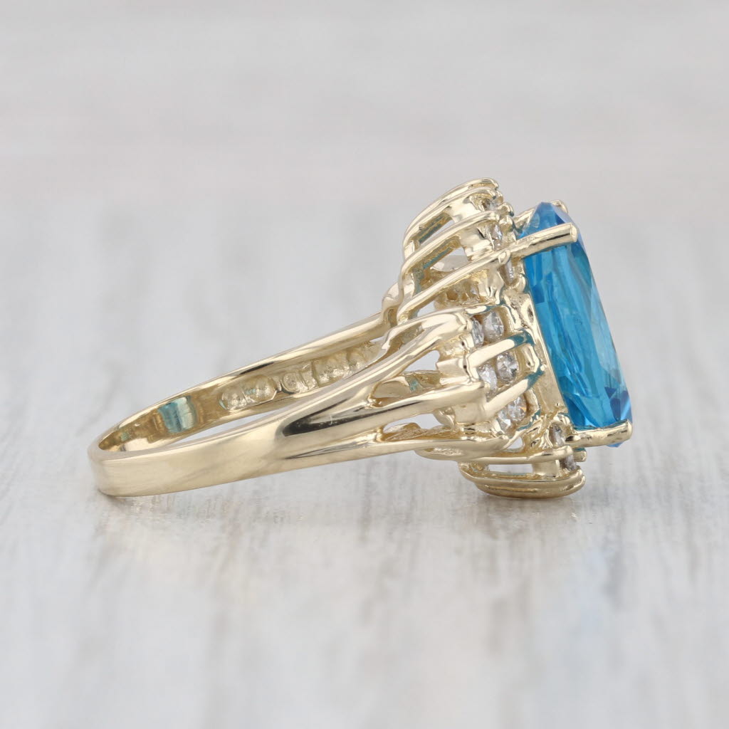5.58ctw Oval Blue Topaz Diamond Halo Ring 14k Yellow Gold Size 6