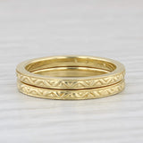 Light Gray Set of 2 Etched Rings 18k Yellow Gold Wedding Bands Stackable Size 6.5