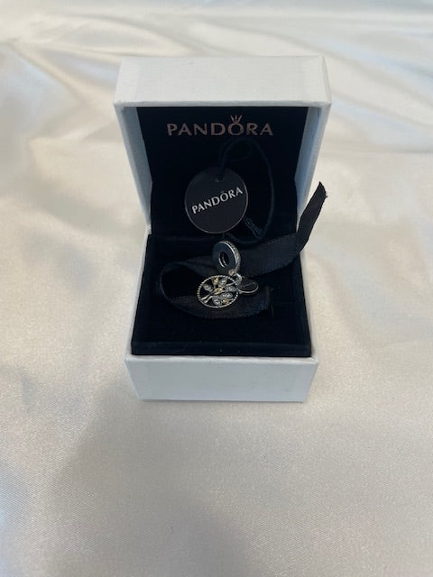 Gray New w/ Box PANDORA Sparkling Family Tree 791728CZ Sterling Silver 14k Gold Charm