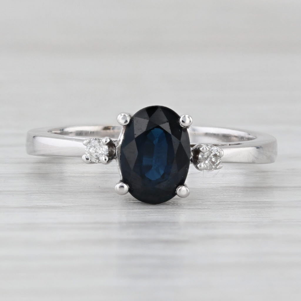 0.94ctw Oval Blue Sapphire Diamond Ring 14k White Gold Size 5