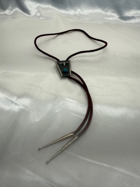 Vintage Native American Turquoise Bull Bolo Tie Necklace Sterling Silver