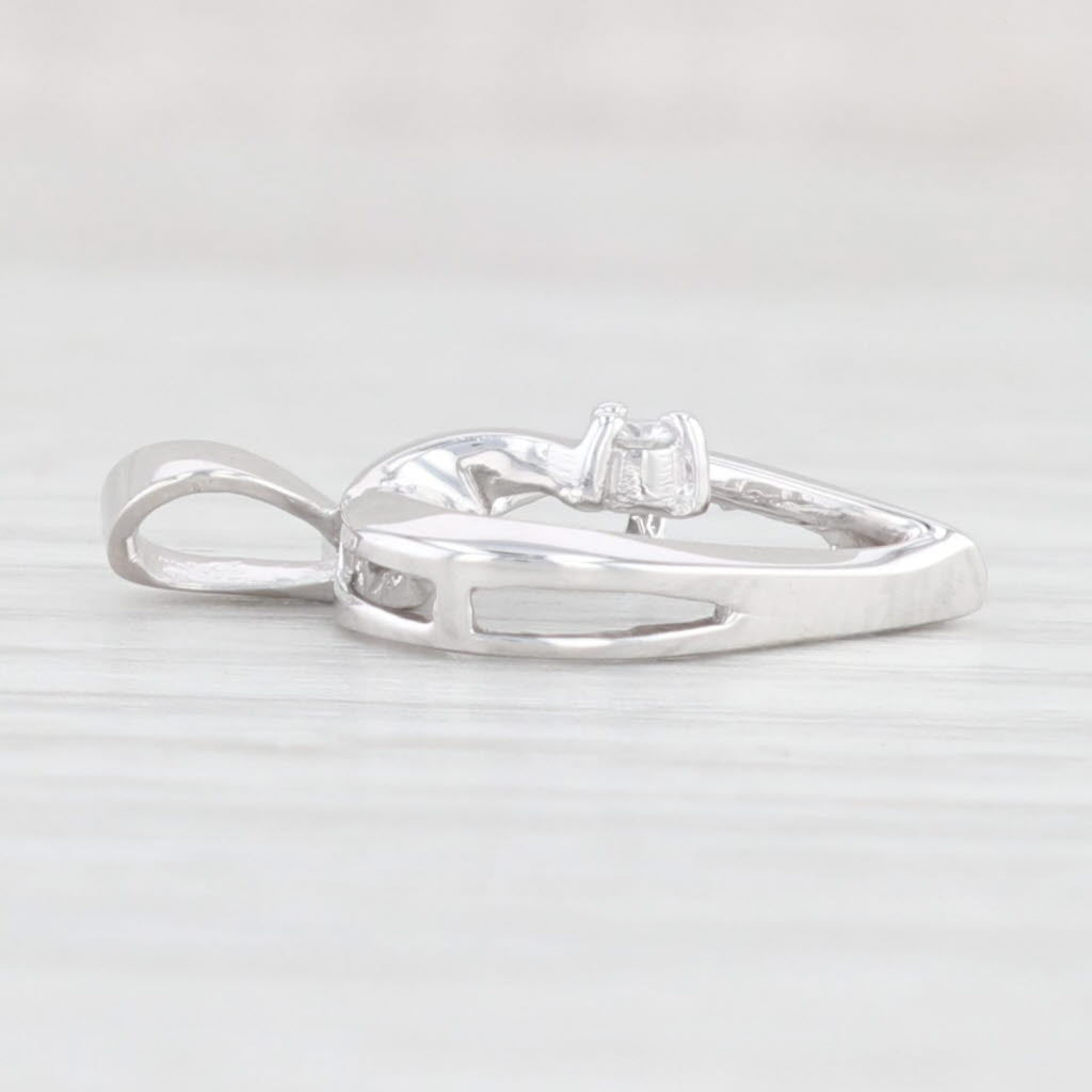Light Gray Diamond Open Heart Pendant 14k White Gold Round Solitaire