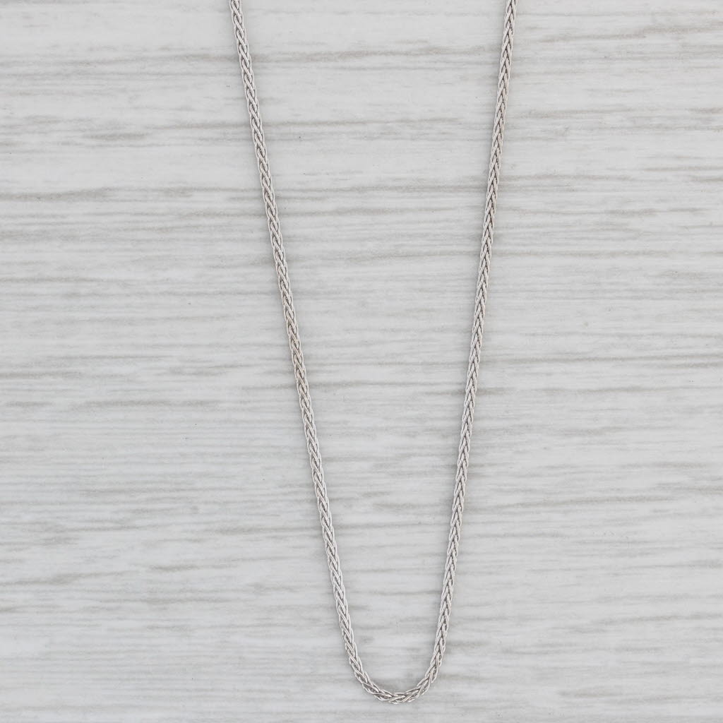 Light Gray Wheat Chain Necklace 14k White Gold 24" 1mm