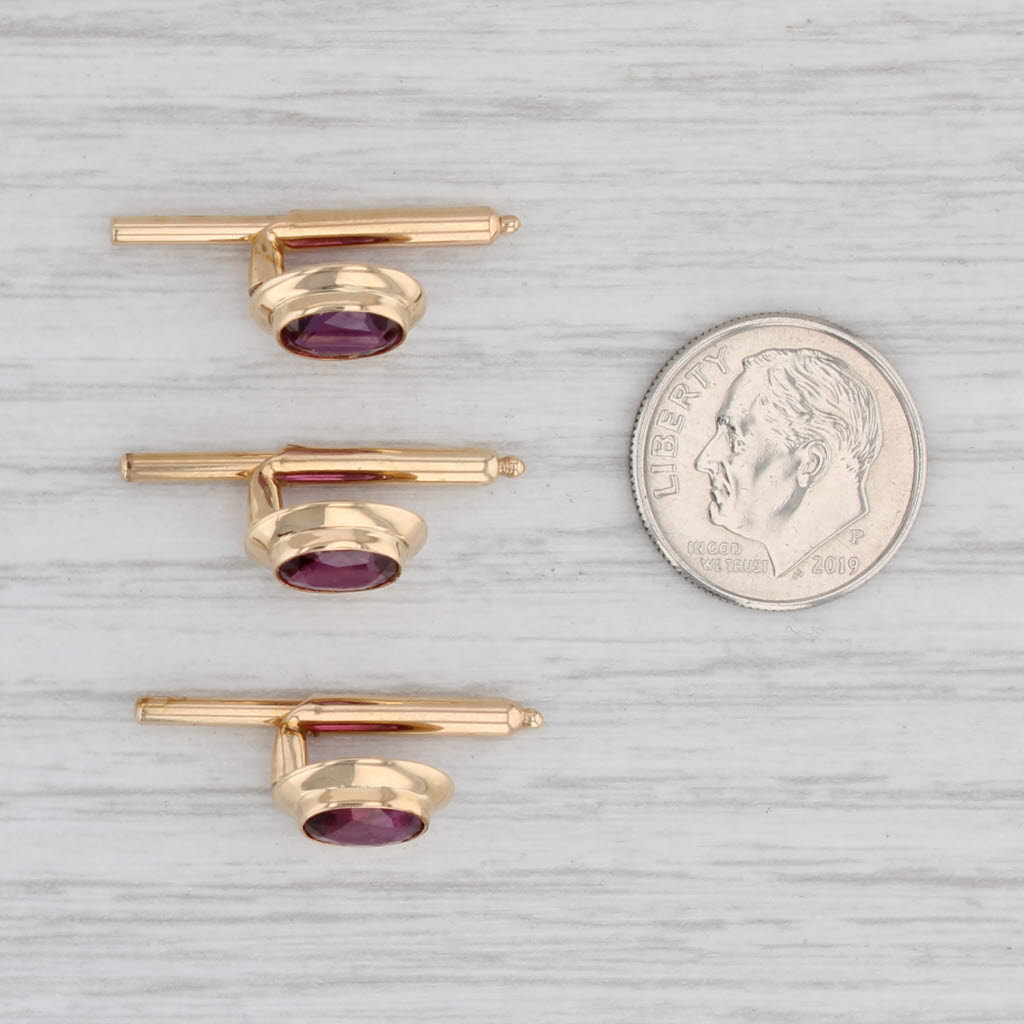 Light Gray 2.60ctw Ruby Shirt Studs 14k Yellow Gold Set of 3 Vintage Suit Accessories