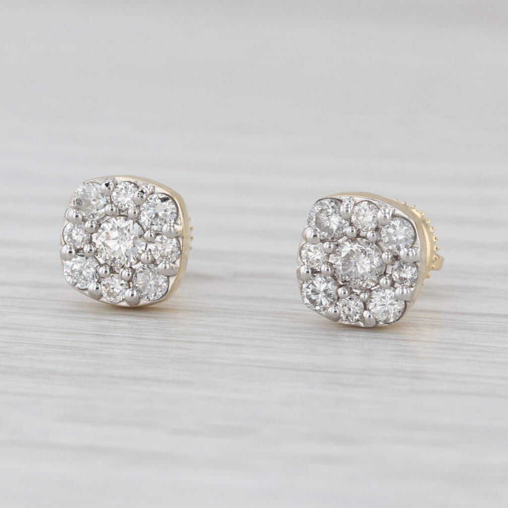 0.72ctw Diamond Cluster Stud Earrings 14k Yellow Gold Screw Back Studs