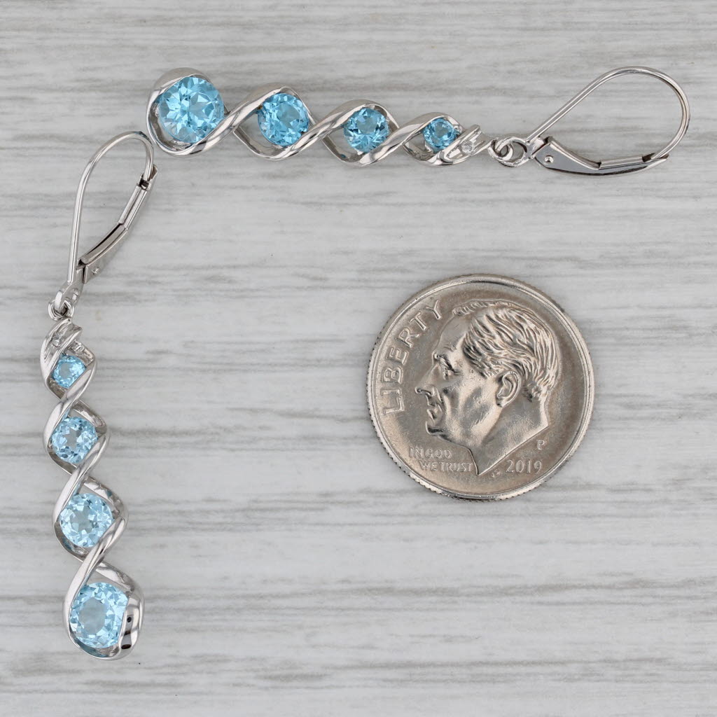 Gray 2.50ctw Blue Topaz Journey Dangle Earrings 10k White Gold Hook Post Drops