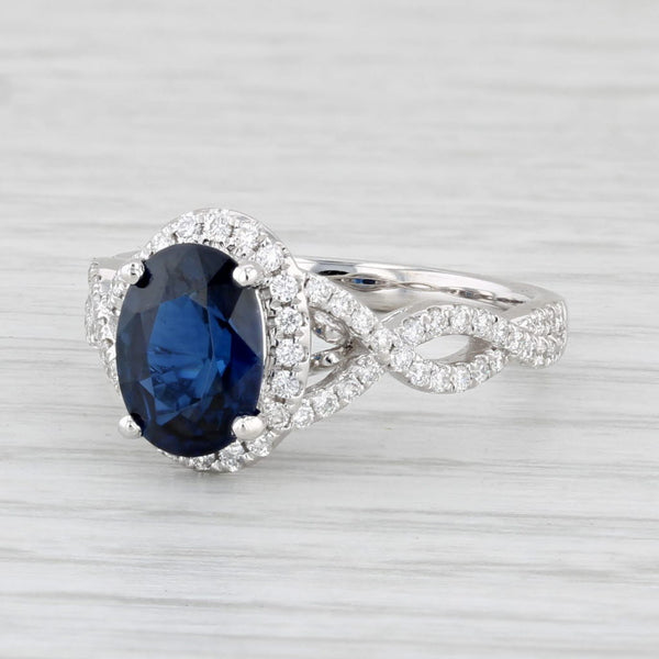 New 2.57ctw Oval Sapphire Diamond Halo Engagement Ring 14k White Gold GIA
