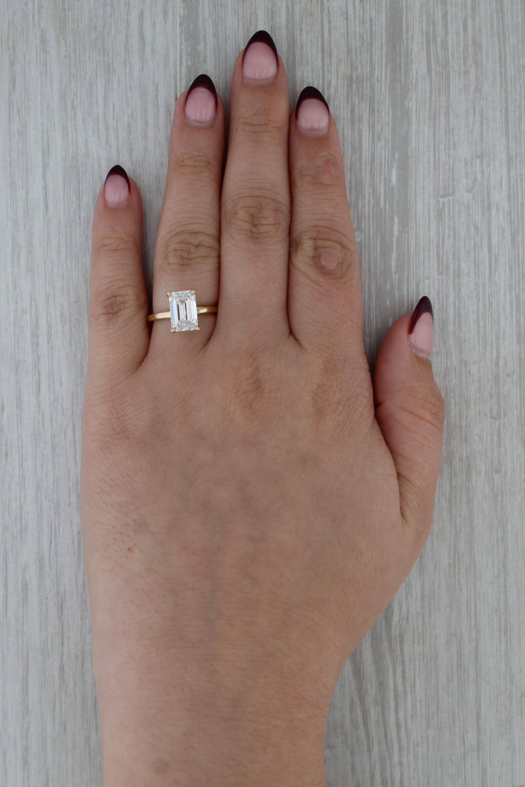 New IGI 3.15ctw Emerald Cut Lab Grown Diamond Engagement Ring 14k Yellow Gold