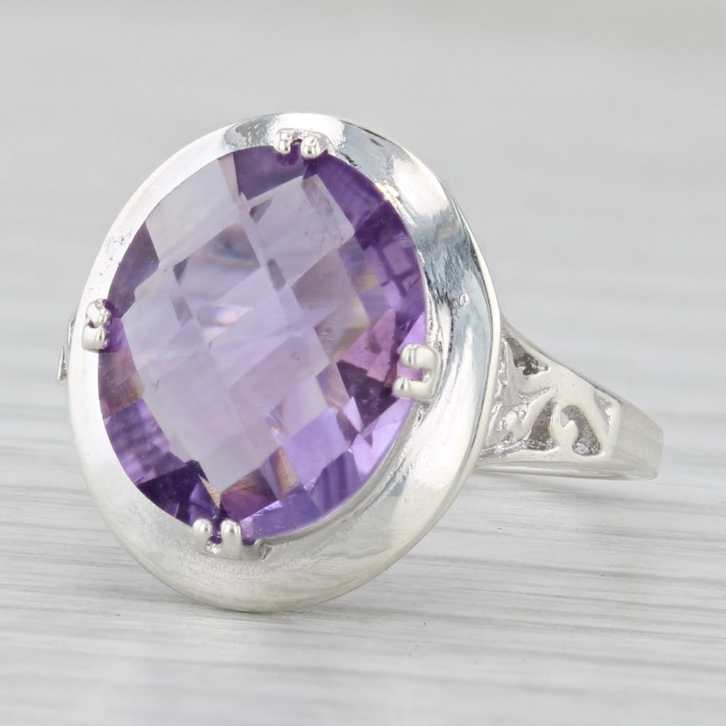 Light Gray 2.60ct Oval Amethyst Solitaire Ring Sterling Silver Size 6 Floral Accents