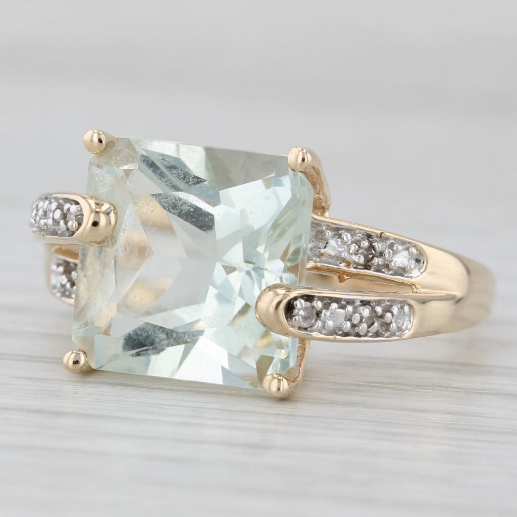 Light Gray 8.55ctw Prasiolite Green Amethyst Diamond Ring 10k Yellow Gold Size 10.25