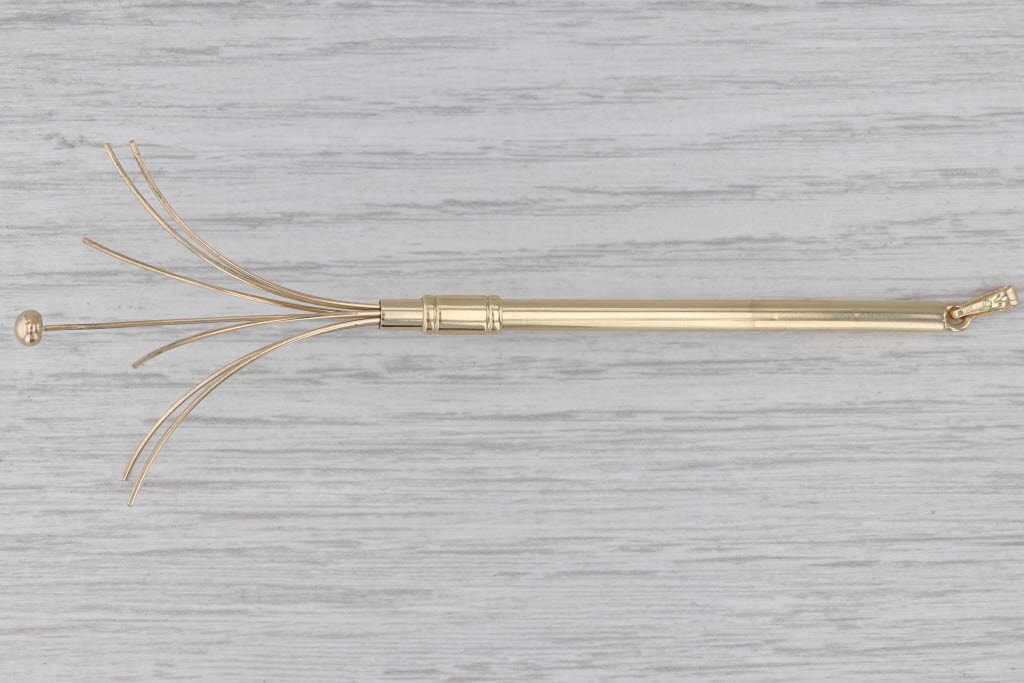 Gray Vintage Swizzle Stick Cocktail Stirrer Pendant 14k Yellow Gold Barware