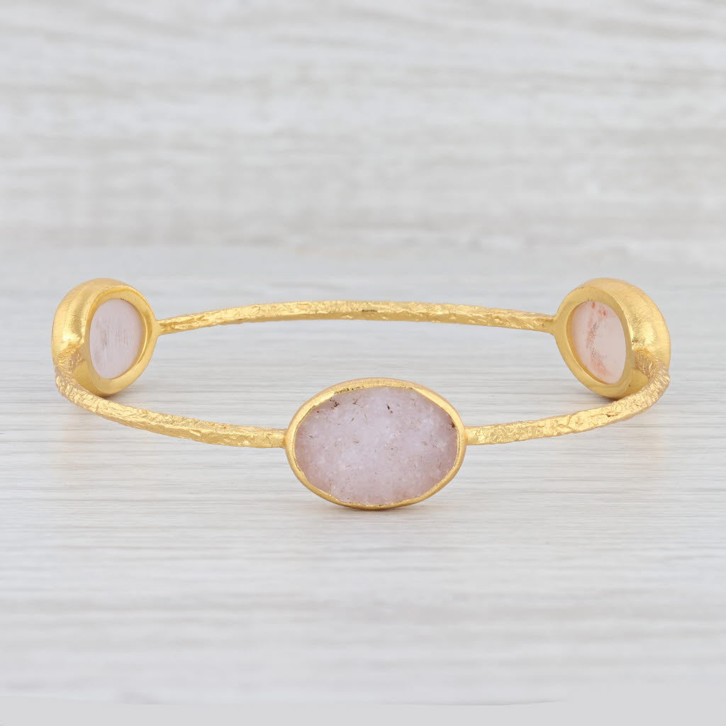 New Nina Nguyen Sand Druzy Quartz Bangle Bracelet Sterling Silver 22k Vermeil