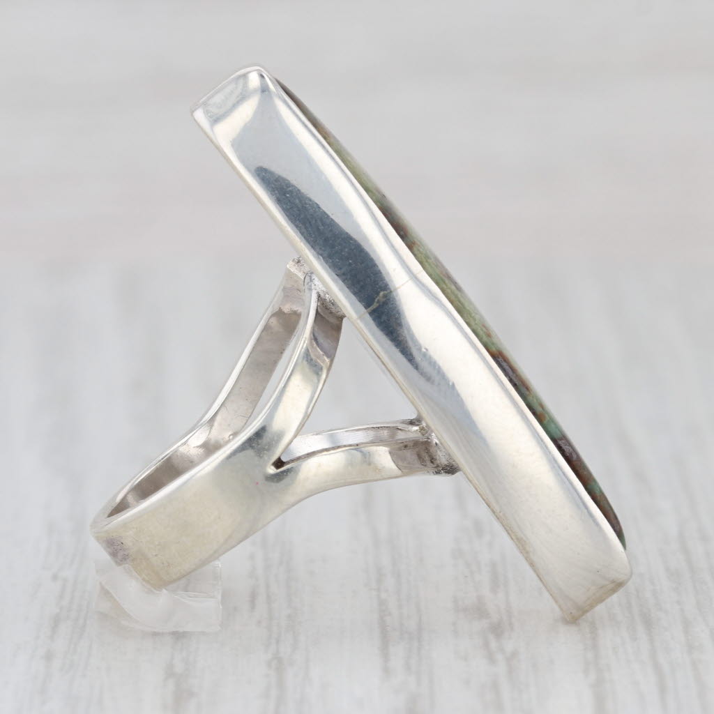 Mineral Stone Copper Cabochon Ring Sterling Silver Artisan Signed WV Size 7