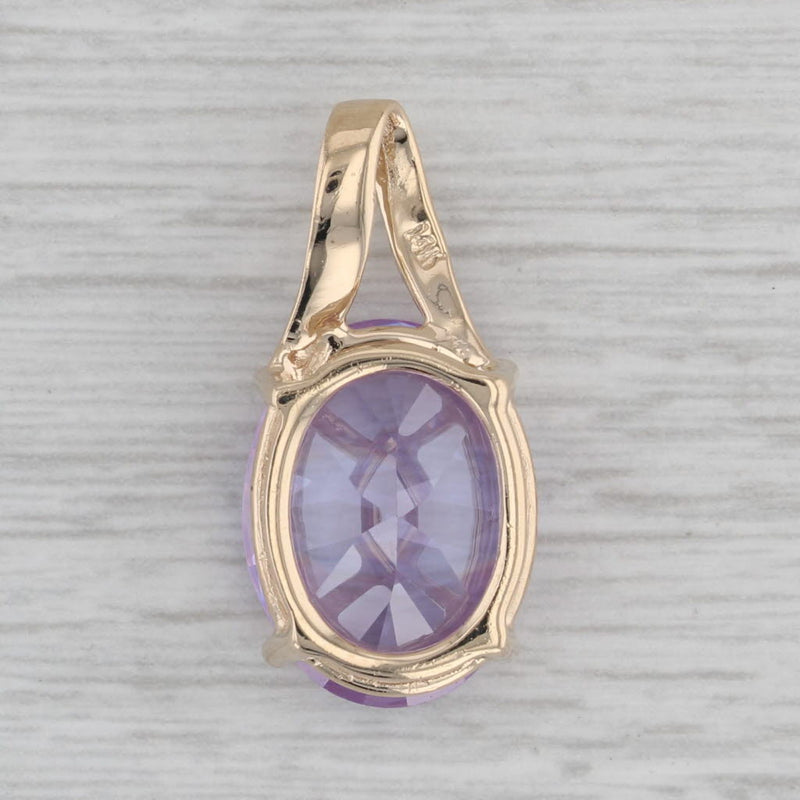 17ct Lavender Ice Cubic Zirconia Pendant 14k Yellow Gold Oval Solitaire