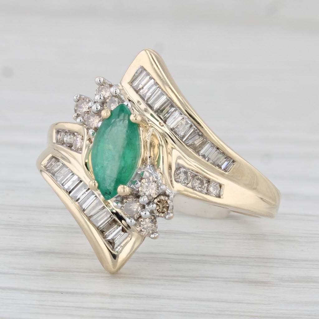 Light Gray 1.09ctw Marquise Emerald Diamond Ring 14k Yellow Gold Size 6.5 Bypass