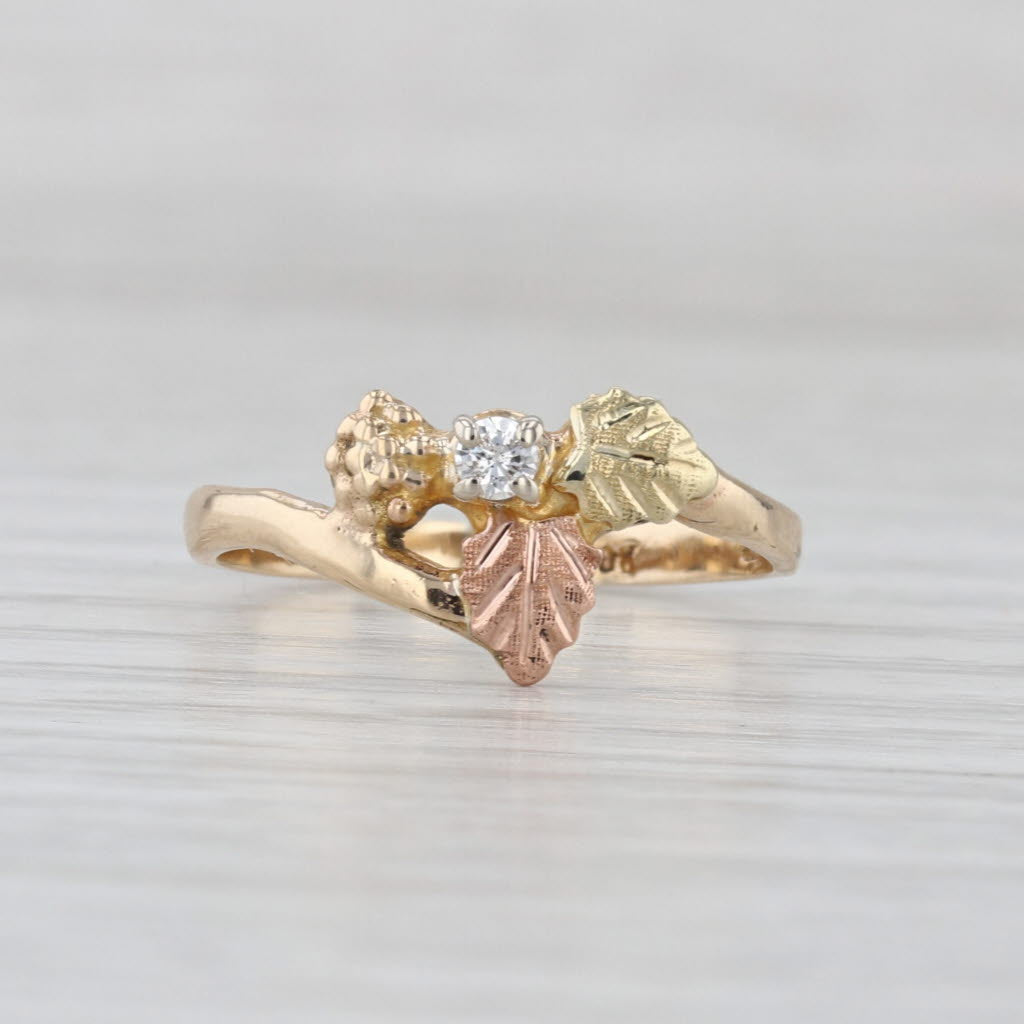 Diamond Leaf Ring 10k Yellow Rose Green Gold Diggers Black Hills Gold Size 6