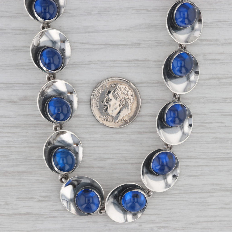 Blue Glass Necklace 15.25" Vintage Sterling Silver Niels Erik From Denmark