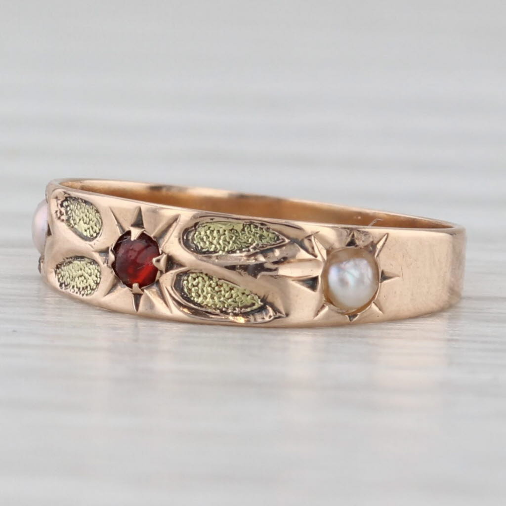 Light Gray Antique Victorian Pearl Rose Cut Glass Ring 10k Yellow Gold Small Baby Size 1.5