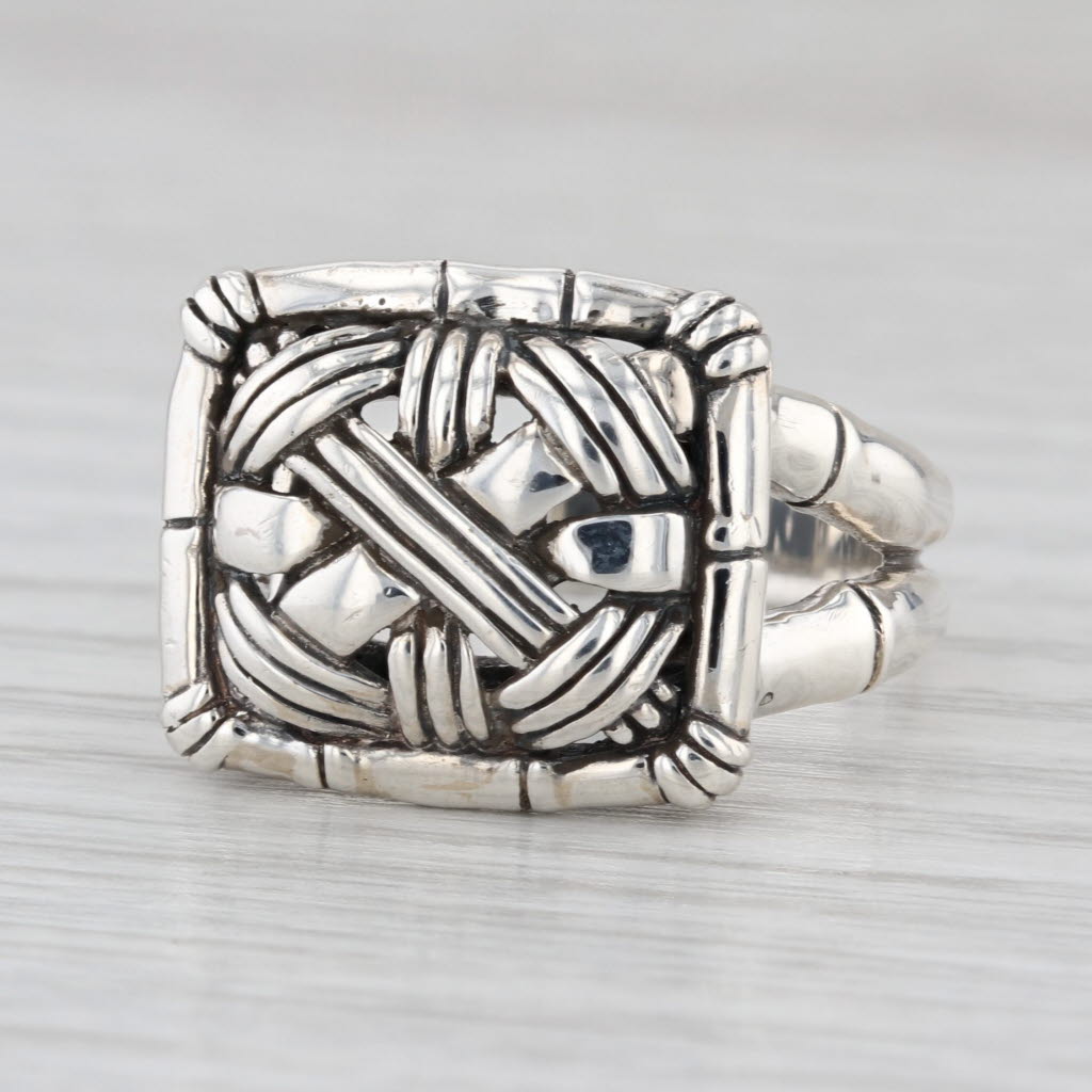John Hardy Woven Bamboo Ring Sterling Silver Size 8-8.25 Statement